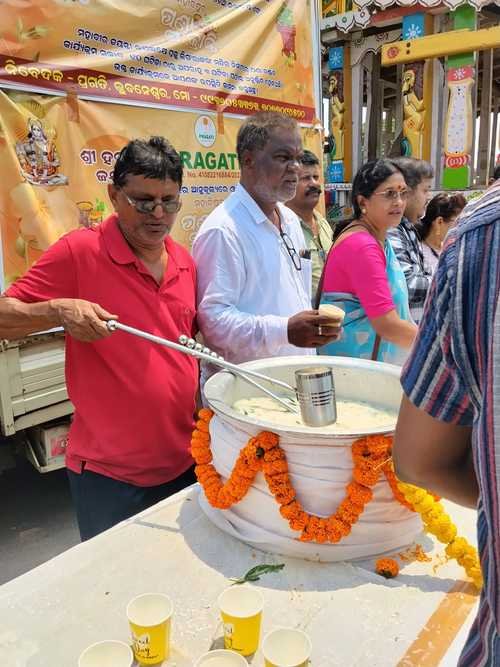 Distribution of Dahi Pana at Lingaraj Temple on Odia New year b LCB Jajati